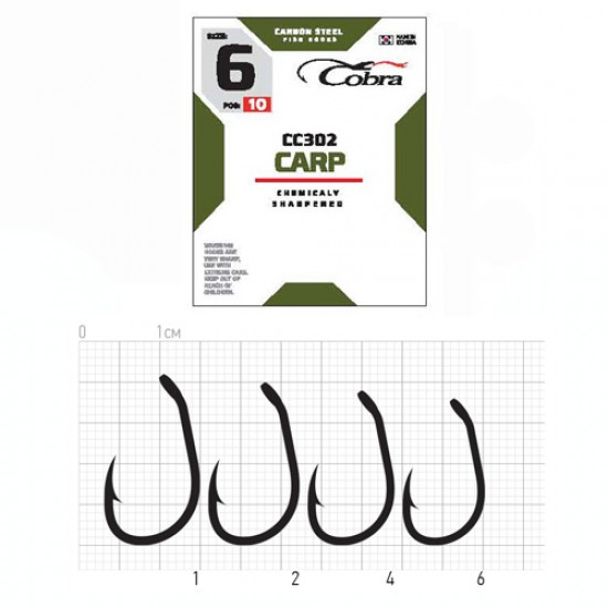 Гачки Cobra CARP сер. CC302 разм.006 10шт. з лопаткою